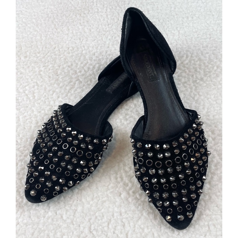 SHOEMINT • Cameron Black Suede Studded Pointed-Toe Flats, 7 - Picture 16 of 16